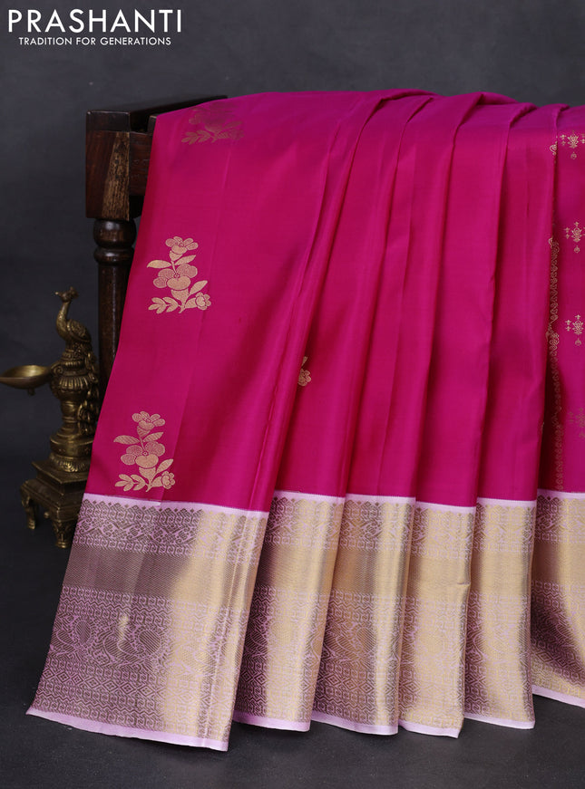 Pure kanchipuram silk saree pink and pastel pink with zari woven buttas and zari woven korvai border