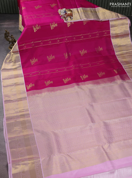 Pure kanchipuram silk saree pink and pastel pink with zari woven buttas and zari woven korvai border