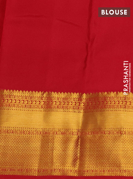Pure kanchipuram silk saree green and red with allover zari checks and zari woven korvai border