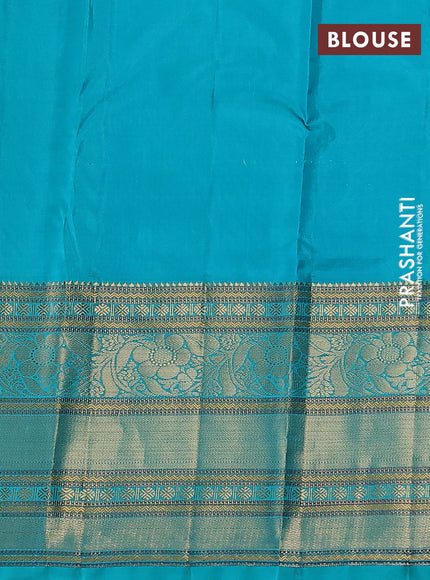 Pure kanchipuram silk saree maroon and teal blue with allover zari woven stripes pattern and zari woven border