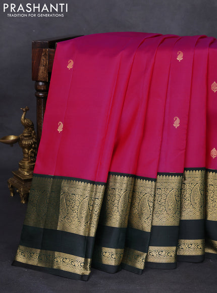 Pure kanchipuram silk saree pink and bottle green with zari woven buttas and zari woven korvai border