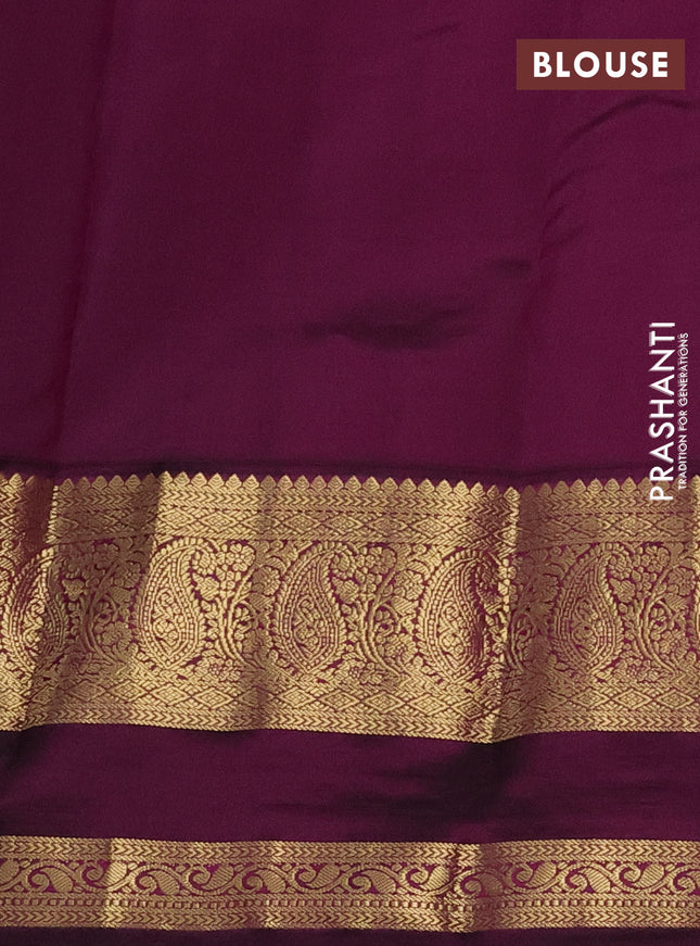 Pure kanchipuram silk saree teal blue and wine shade with zari woven buttas and zari woven korvai border