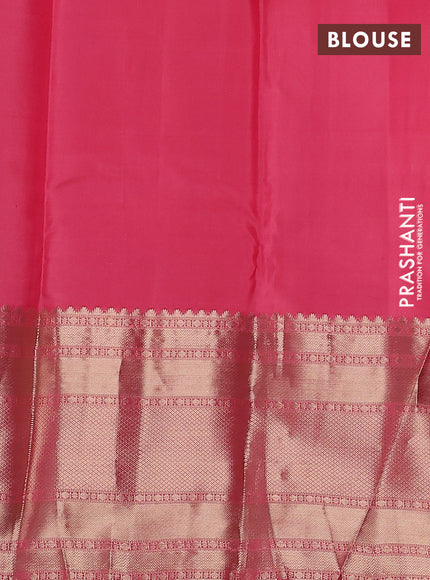 Pure kanchipuram silk saree black and peach pink with allover zari weaves & buttas and long zari woven border