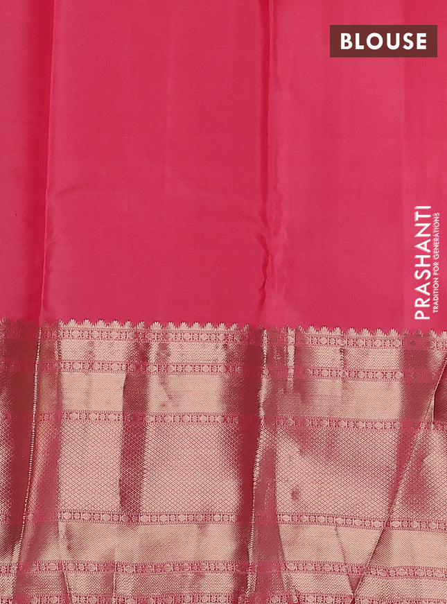 Pure kanchipuram silk saree black and peach pink with allover zari weaves & buttas and long zari woven border
