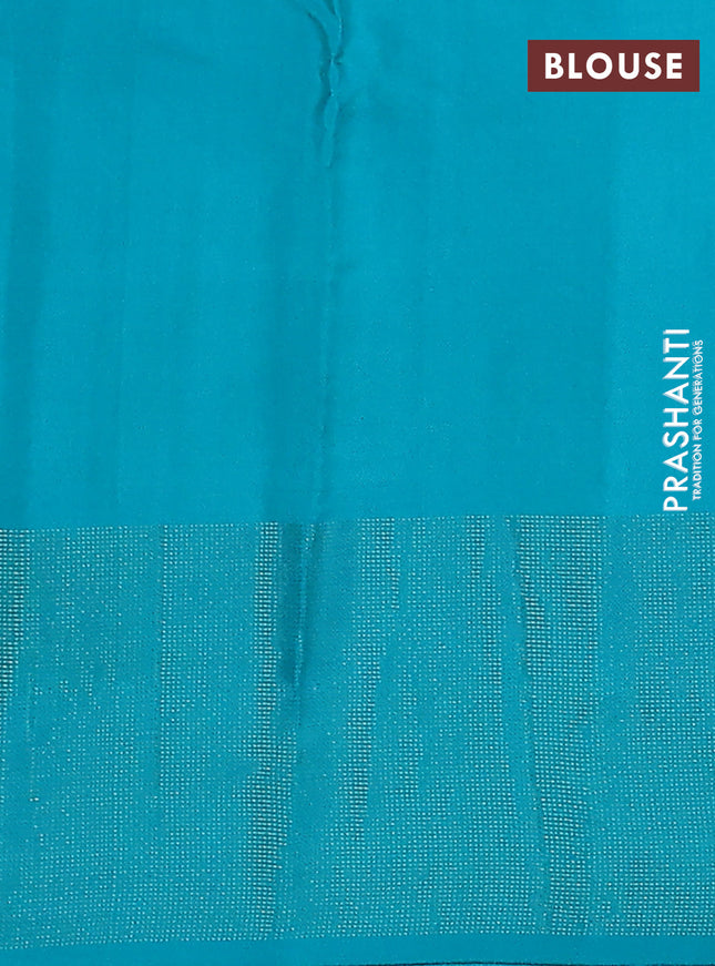 Pure kanchipuram silk saree violet and teal blue with zari woven buttas and simple zari border