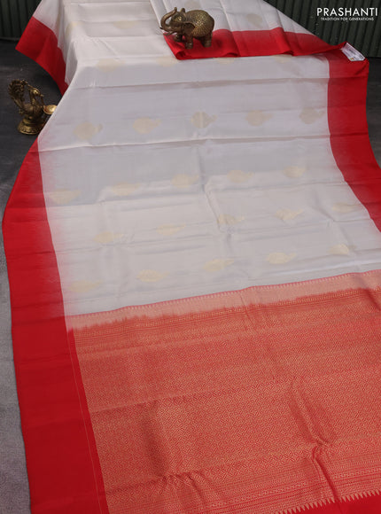 Pure kanchipuram silk saree grey and red with zari woven buttas and simple border