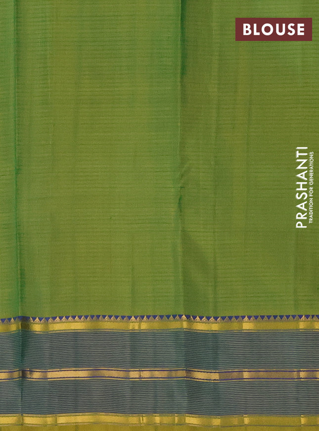 Pure kanchipuram silk saree green and mustard shade with stripes pattern and simple zari border