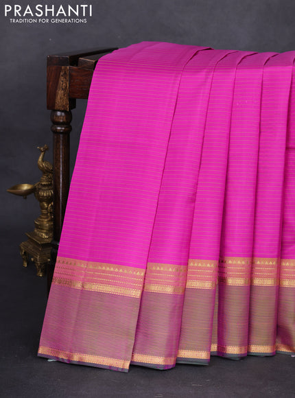 Pure kanchipuram silk saree magenta pink and green with stripes pattern and rettapet zari woven border