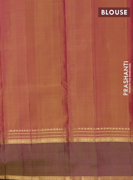 Pure kanchipuram silk saree magenta pink and green with stripes pattern and rettapet zari woven border