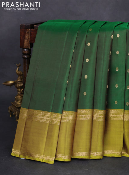 Pure kanchipuram silk saree green and lime green with zari woven buttas and rettapet zari woven border