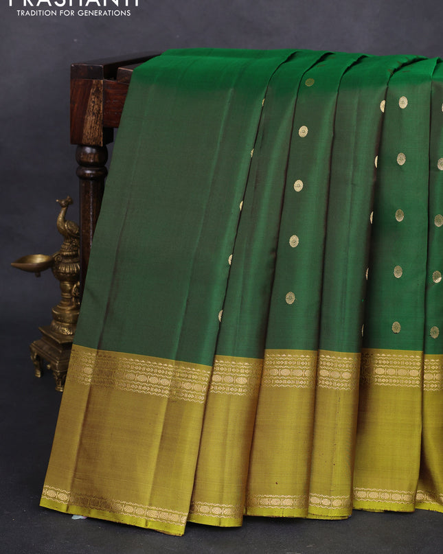 Pure kanchipuram silk saree green and lime green with zari woven buttas and rettapet zari woven border