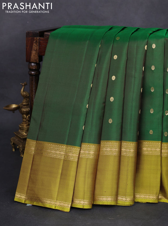 Pure kanchipuram silk saree green and lime green with zari woven buttas and rettapet zari woven border