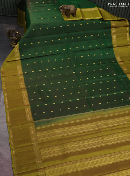 Pure kanchipuram silk saree green and lime green with zari woven buttas and rettapet zari woven border