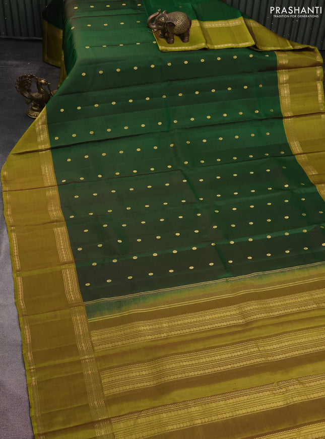 Pure kanchipuram silk saree green and lime green with zari woven buttas and rettapet zari woven border