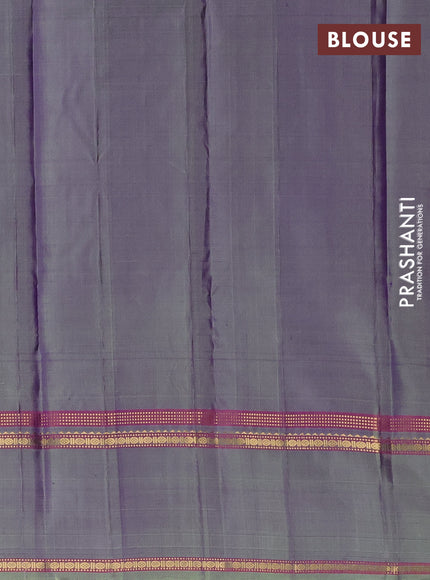 Pure kanchipuram silk saree violet and pastel green with plain body and rettapet zari woven border