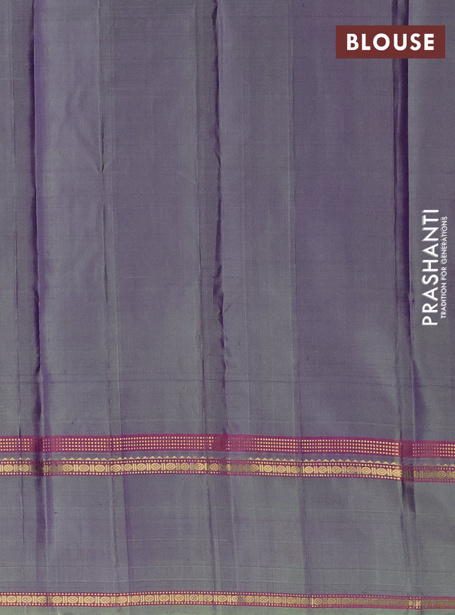 Pure kanchipuram silk saree violet and pastel green with plain body and rettapet zari woven border