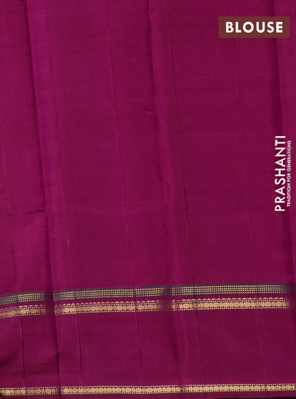 Pure kanchipuram silk saree dual shade pinkish orange and magenta pink with plain body and rettapet zari woven border