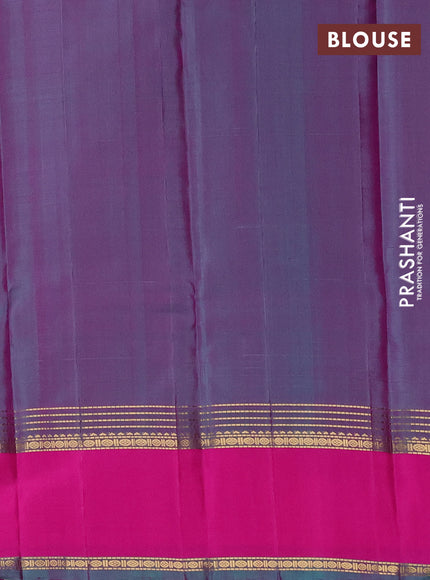 Pure kanchipuram silk saree dual shade of greenish pink and peacock green with plain body and rettapet zari woven border