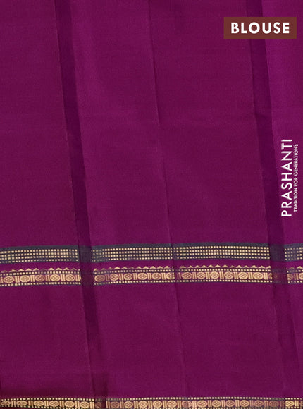 Pure kanchipuram silk saree dual shade of pinkish orange and purple with plain body and rettapet zari woven border