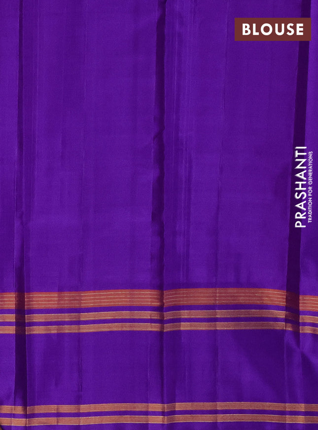 Pure kanchipuram silk saree lavender and blue with plain body and rettapet zari woven border