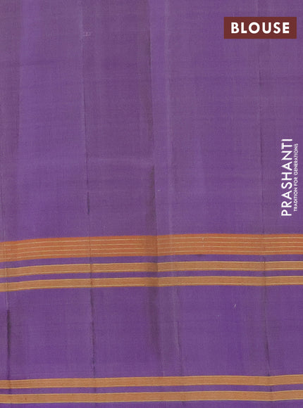 Pure kanchipuram silk saree cream and violet with plain body and rettapet zari woven border