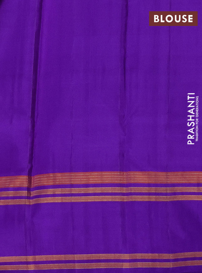 Pure kanchipuram silk saree dual shade of green and blue with plain body and rettapet zari woven border