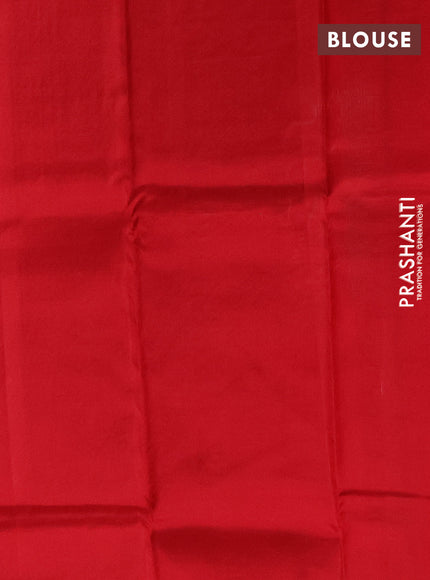 Pure kanchipuram partly silk saree teal green and red purple with zari woven buttas in borderless style