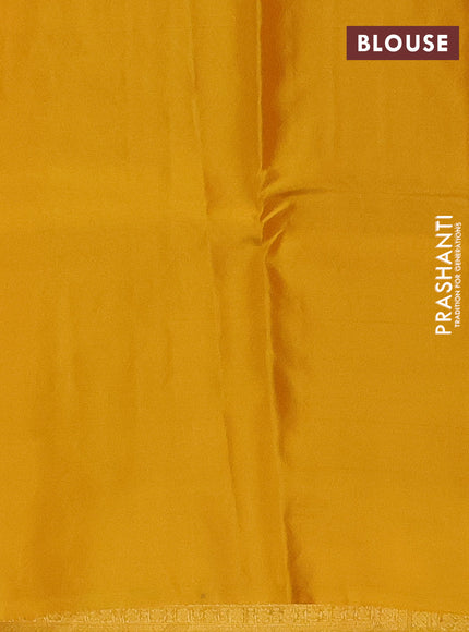 Pure kanchipuram partly silk saree purple and orange yellow with zari woven buttas in borderless style