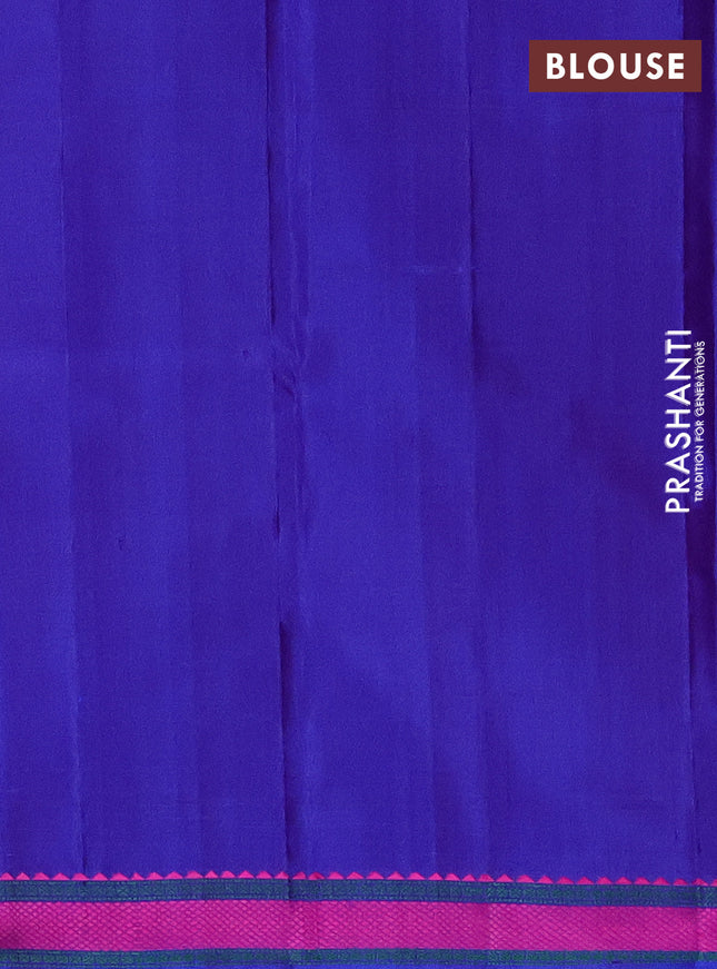 Pure kanchipuram silk saree blue with woven buttas and thread woven border