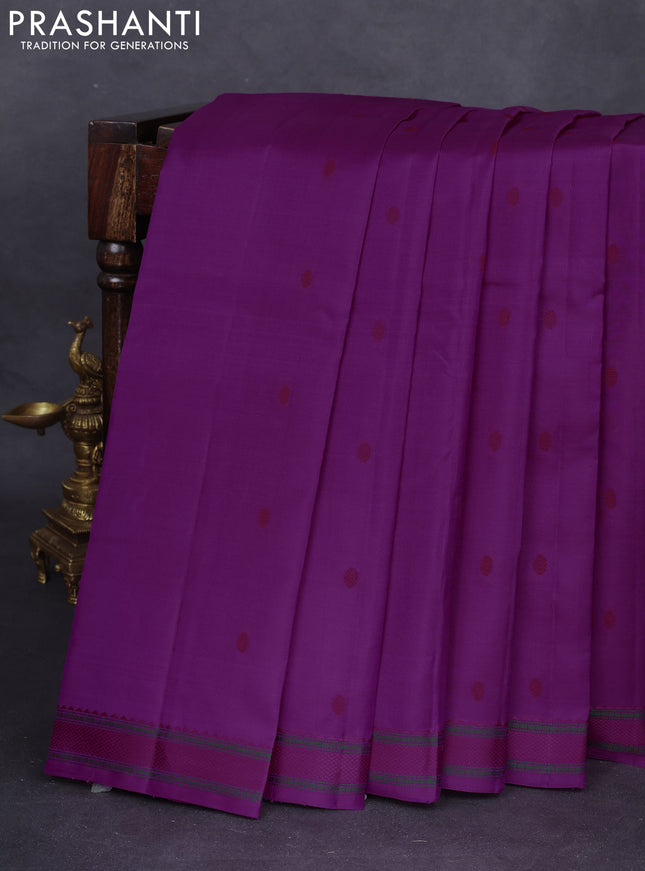 Pure kanchipuram silk saree magenta pink with woven buttas and thread woven border