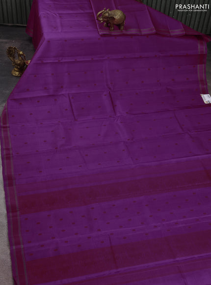 Pure kanchipuram silk saree magenta pink with woven buttas and thread woven border