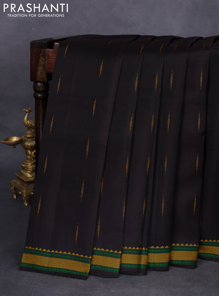 Pure kanchipuram silk saree deep coffee brown with woven buttas and thread woven border