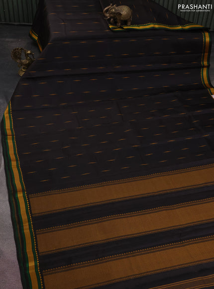 Pure kanchipuram silk saree deep coffee brown with woven buttas and thread woven border