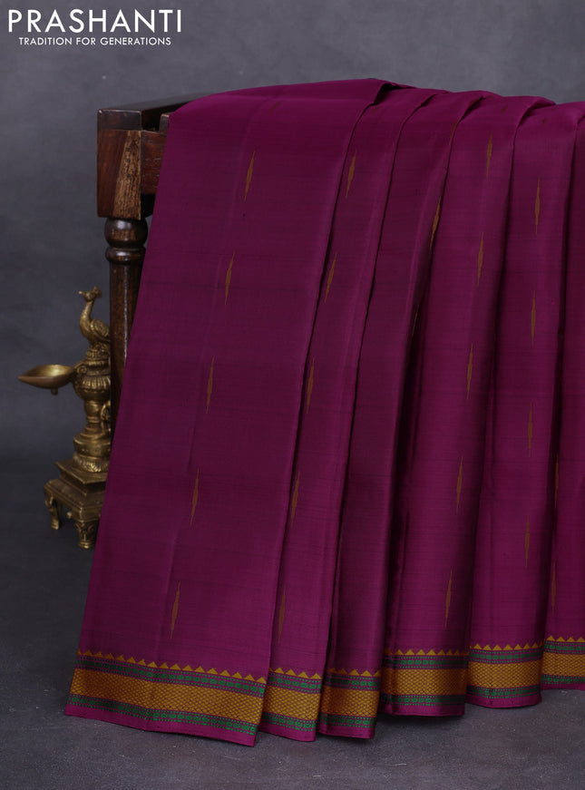 Pure kanchipuram silk saree dark magenta pink with woven buttas and thread woven border
