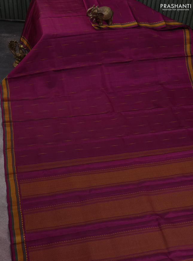Pure kanchipuram silk saree dark magenta pink with woven buttas and thread woven border