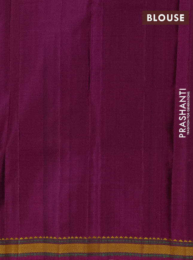 Pure kanchipuram silk saree dark magenta pink with woven buttas and thread woven border