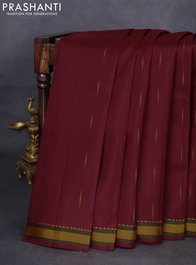 Pure kanchipuram silk saree deep maroon with woven buttas and thread woven border