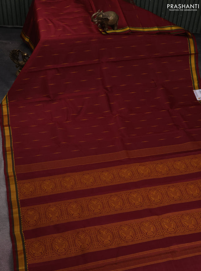 Pure kanchipuram silk saree deep maroon with woven buttas and thread woven border