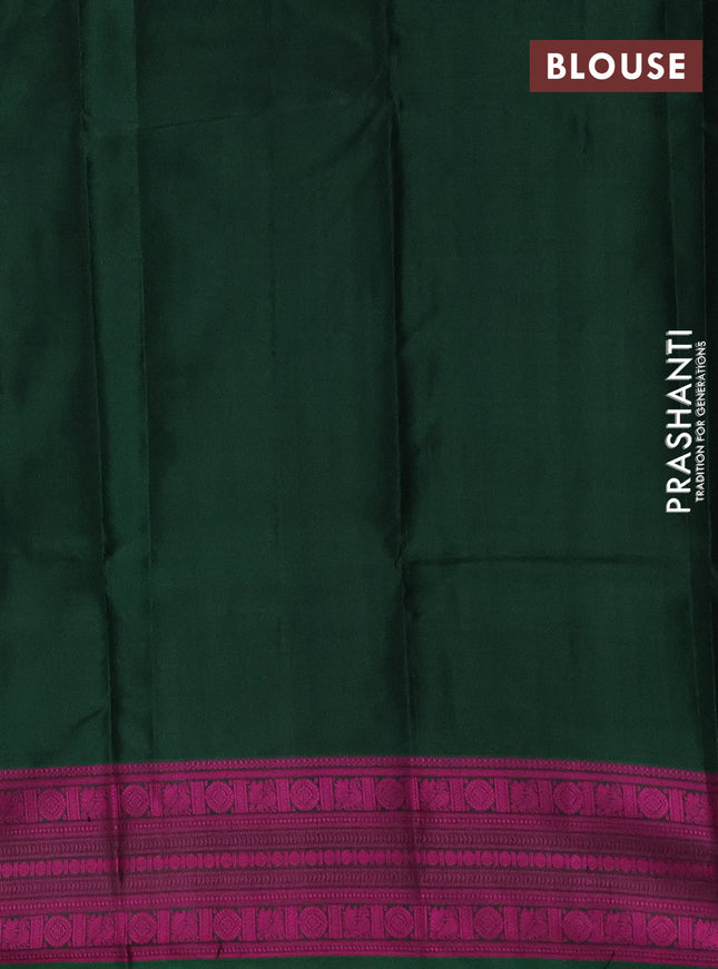 Pure kanchipuram silk saree dark green with plain body and thread woven border