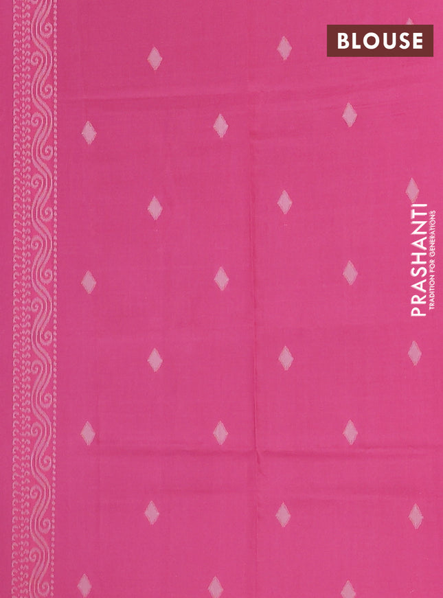 Semi sambalpuri silk saree peacock green and candy pink with allover ikat buttas and thread woven border