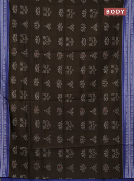 Semi sambalpuri silk saree dark olive green and blue with allover ikat buttas and thread woven border