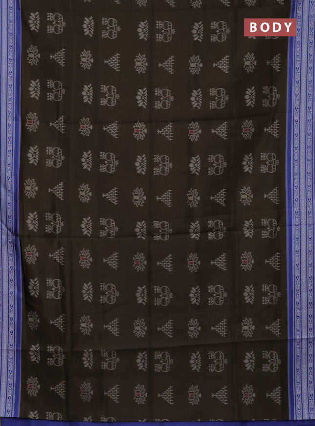 Semi sambalpuri silk saree dark olive green and blue with allover ikat buttas and thread woven border