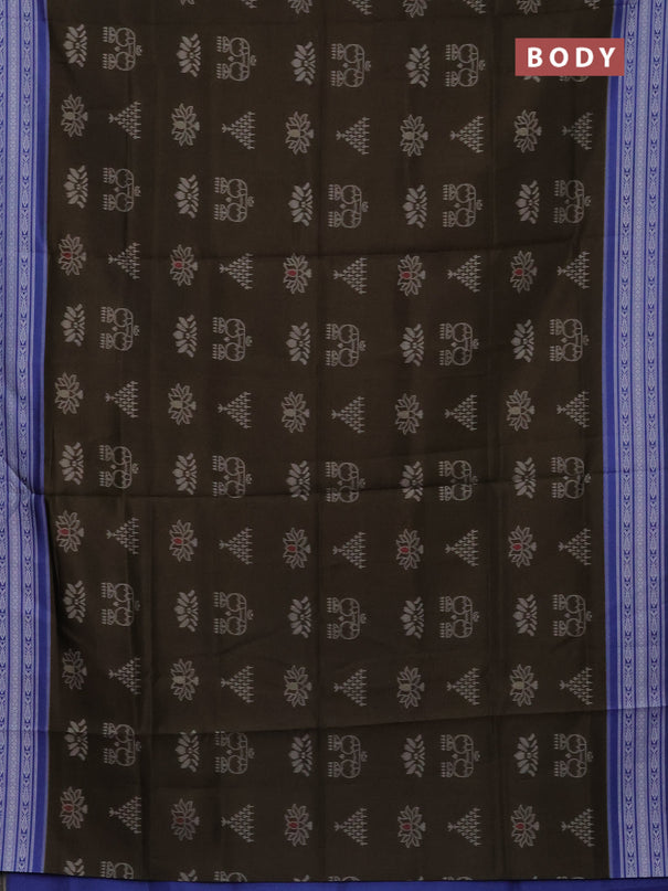 Semi sambalpuri silk saree dark olive green and blue with allover ikat buttas and thread woven border