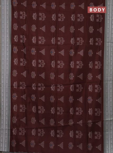 Semi sambalpuri silk saree brown and grey with allover ikat buttas and thread woven border