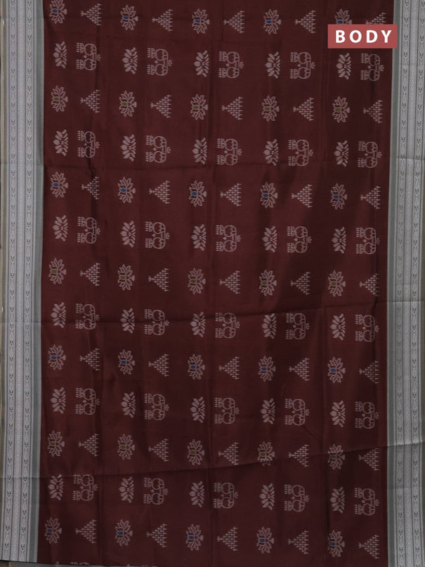 Semi sambalpuri silk saree brown and grey with allover ikat buttas and thread woven border