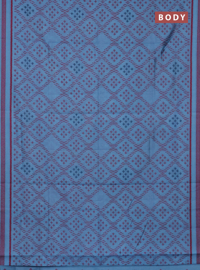 Semi sambalpuri silk saree light blue and pink with allover ikat weaves and thread woven border