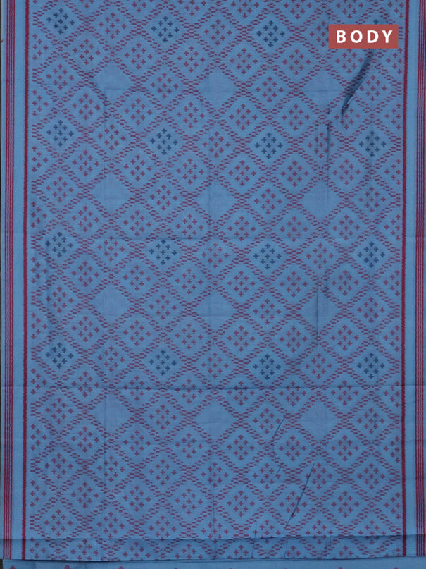 Semi sambalpuri silk saree light blue and pink with allover ikat weaves and thread woven border