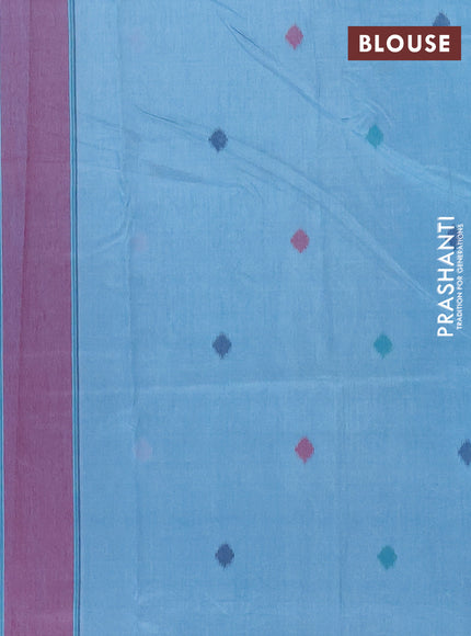 Semi sambalpuri silk saree light blue and pink with allover ikat weaves and thread woven border