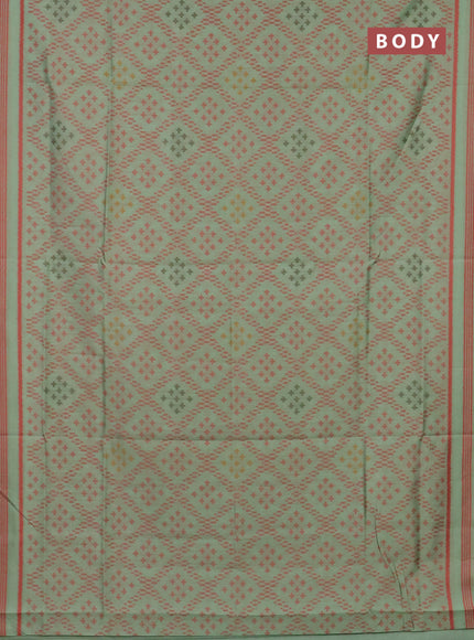 Semi sambalpuri silk saree pista green and peach orange with allover ikat weaves and thread woven border