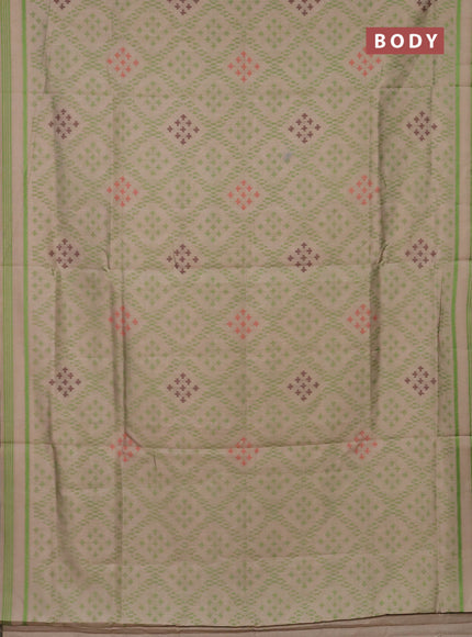 Semi sambalpuri silk saree beige and green with allover ikat weaves and thread woven border